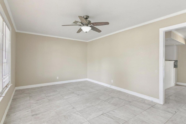 4438 W Edgar Ave, Orange, TX 77630 - empty room featuring ceiling fan, ornamental molding, and light tile patterned flooring