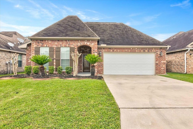 view of front property with a garage and a front lawn