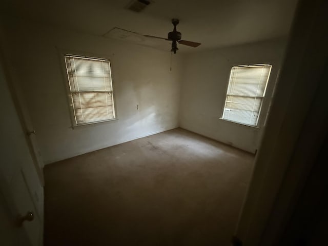 empty room with ceiling fan and a wealth of natural light