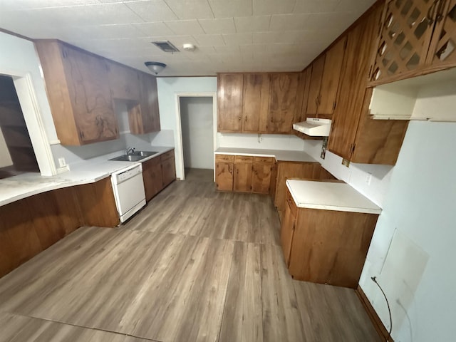 kitchen with dishwasher, light hardwood / wood-style floors, and sink