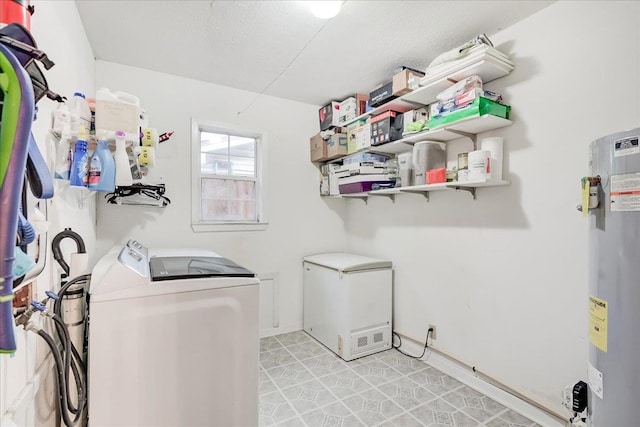 3821 Suncrest Dr, Groves, TX 77619 - laundry room featuring washer and clothes dryer and electric water heater