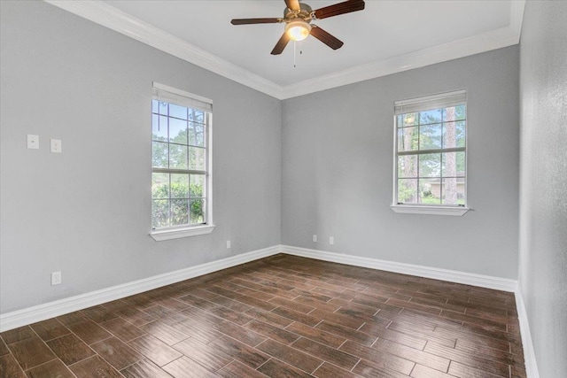 spare room with ceiling fan and ornamental molding