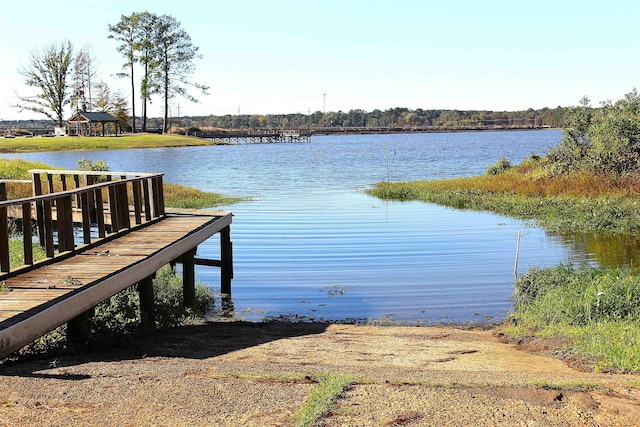 view of dock with a water view