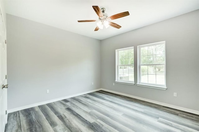 spare room with ceiling fan and wood-type flooring