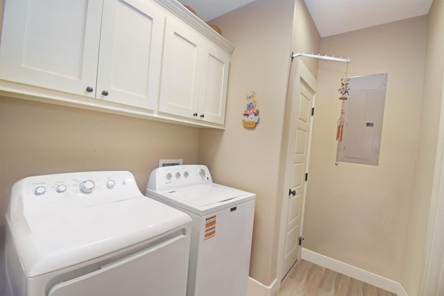 115 Pr 5250, Warren, TX 77664 - laundry area with electric panel, washing machine and clothes dryer, cabinet space, and light wood finished floors
