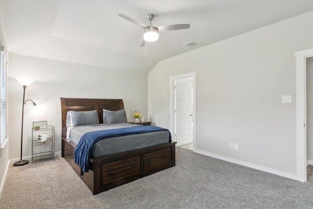 bedroom featuring ceiling fan and carpet floors