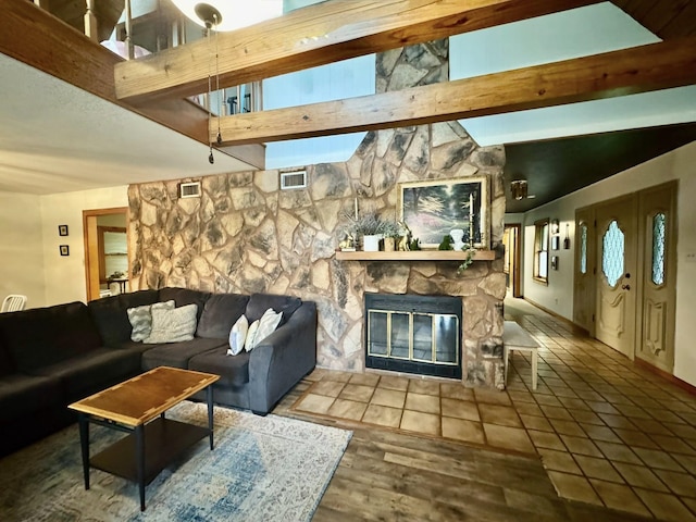 200 Hazel Dr, Village Mills, TX 77663 - living room with a stone fireplace and baseboards