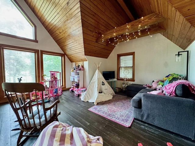 200 Hazel Dr, Village Mills, TX 77663 - living room featuring wood ceiling, vaulted ceiling, and hardwood / wood-style floors