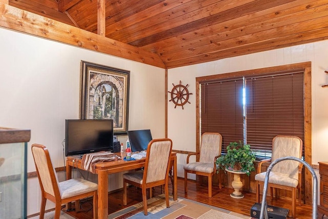 interior space with vaulted ceiling and wooden ceiling