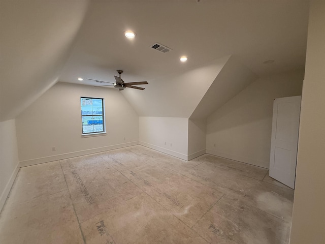 3547 Lily Ln, Beaumont, TX 77713 - bonus room with vaulted ceiling, a ceiling fan, baseboards, and recessed lighting