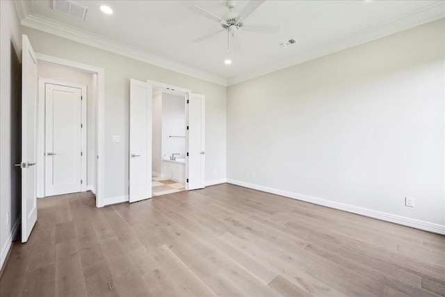 6588 Pointe Park, Beaumont, TX 77706 - unfurnished bedroom featuring ornamental molding, baseboards, wood finished floors, recessed lighting, and connected bathroom