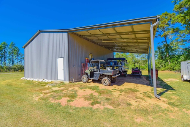 exterior space featuring a yard and a carport