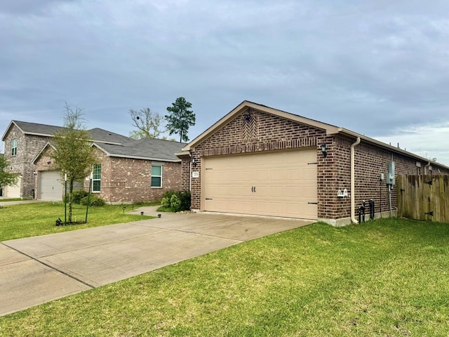22043 Rocky Reserve Dr, Northwest Harris, TX 77447 - single story home featuring brick siding, a front yard, driveway, and an attached garage