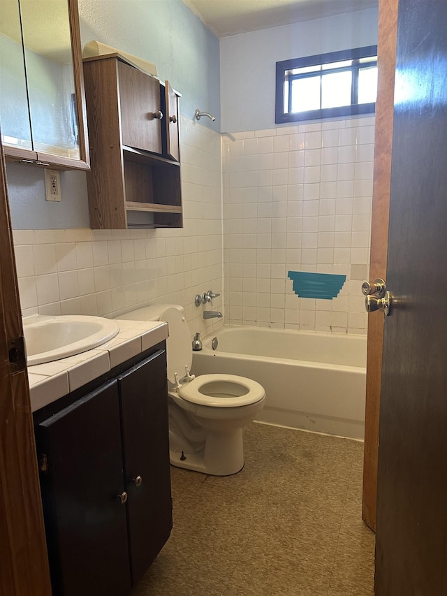 full bathroom with vanity, toilet, and tub / shower combination