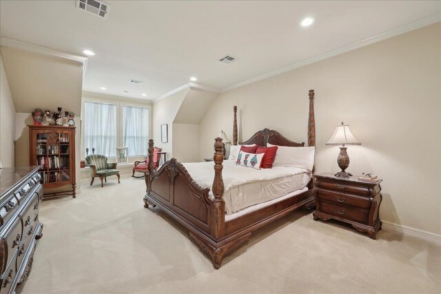 5160 Littlechase Dr, Beaumont, TX 77706 - bedroom featuring light colored carpet, baseboards, crown molding, and recessed lighting