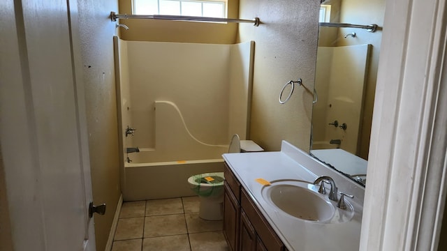 full bathroom featuring tile patterned flooring, vanity, shower / bathtub combination, and toilet