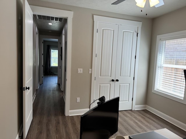 hallway featuring dark hardwood / wood-style flooring