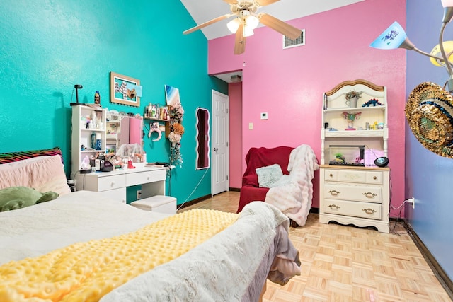 1135 Brandywine St, Beaumont, TX 77706 - bedroom featuring a high ceiling, ceiling fan, and an accent wall