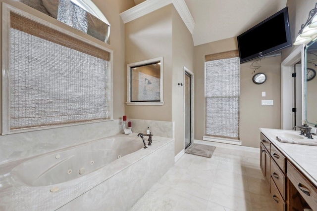 2014 Fish Lk, Kountze, TX 77625 - full bathroom featuring a jetted tub, vanity, plenty of natural light, and a shower stall