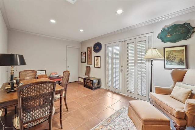 6125 Pinkstaff Ln, Beaumont, TX 77706 - office with ornamental molding, light tile patterned floors, and recessed lighting