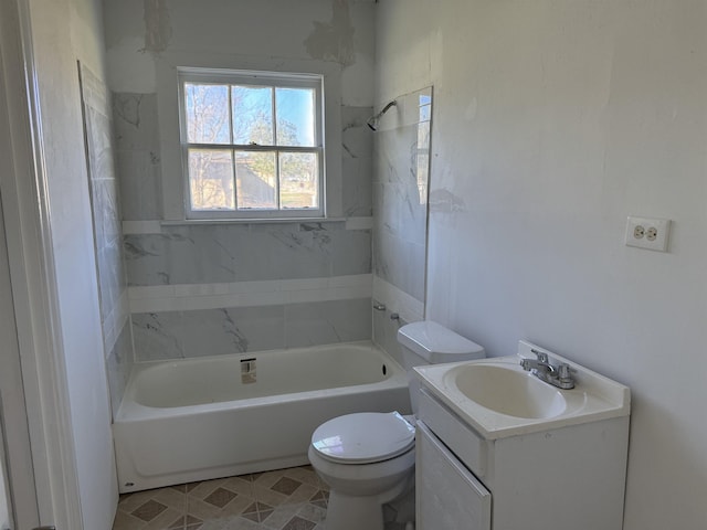 full bath featuring shower / bath combination, toilet, and vanity