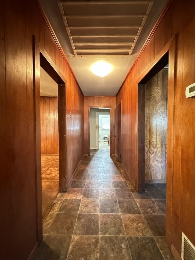 corridor with wooden walls