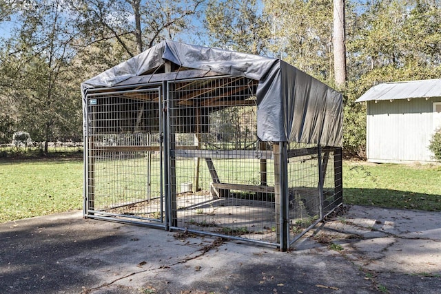 exterior space with an outbuilding