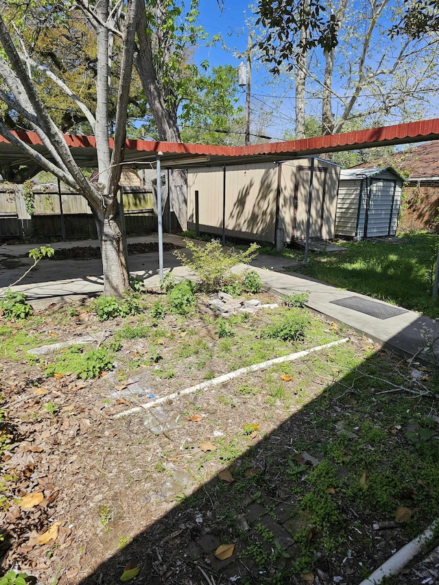 view of yard with a storage unit