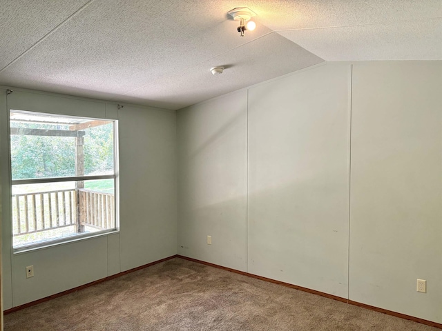 unfurnished room featuring vaulted ceiling and carpet flooring