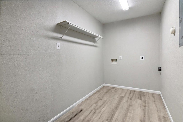 clothes washing area with hookup for a washing machine, light hardwood / wood-style flooring, and electric dryer hookup