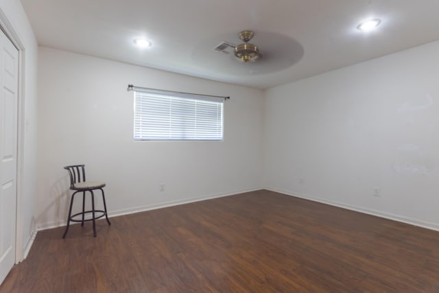 6470 Wilder Dr, Beaumont, TX 77706 - unfurnished bedroom with dark wood-style floors, baseboards, recessed lighting, and ceiling fan
