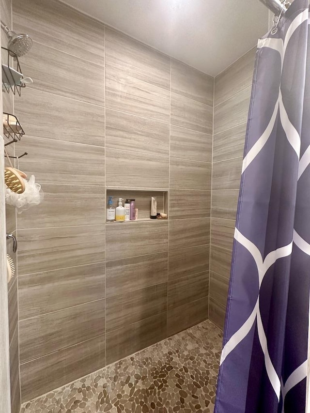 bathroom featuring a shower with shower curtain