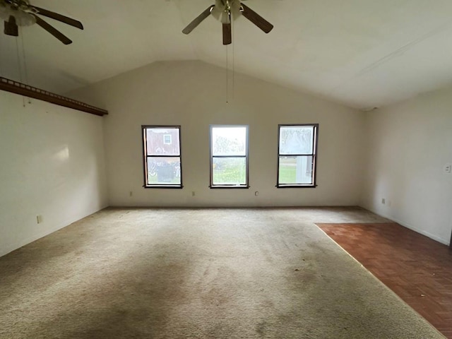849 Dillon Dr, Silsbee, TX 77656 - empty room with a ceiling fan, carpet, and lofted ceiling