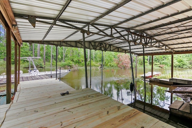 dock area with a water view