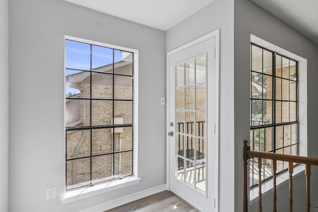 doorway to outside featuring hardwood / wood-style floors and a healthy amount of sunlight