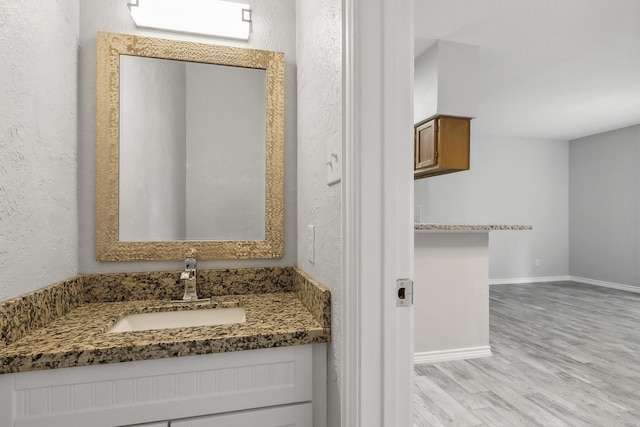 bathroom featuring vanity and wood-type flooring