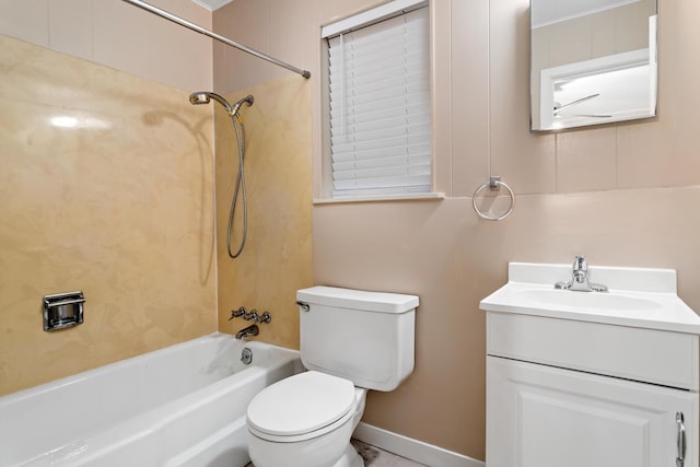 bathroom with vanity, toilet, and shower / bathtub combination