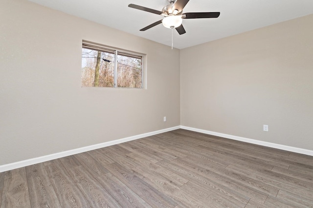 empty room featuring wood-type flooring and ceiling fan