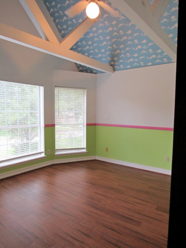 620 20th St, Beaumont, TX 77706 - spare room with wood finished floors, high vaulted ceiling, and ceiling fan