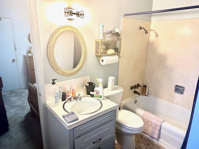 full bathroom with shower / tub combination, vanity, and toilet