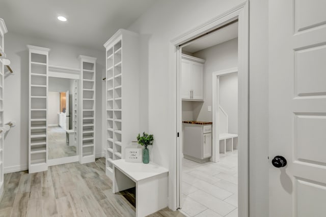 spacious closet featuring light hardwood / wood-style flooring