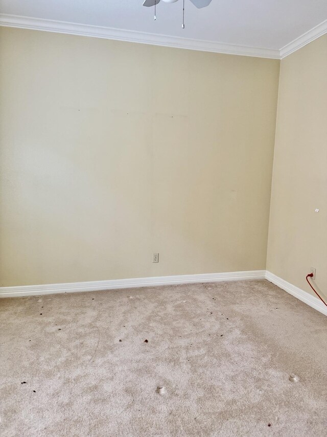6400 Chasse Gdns, Little Cypress, TX 77632 - carpeted spare room with ornamental molding, a ceiling fan, and baseboards