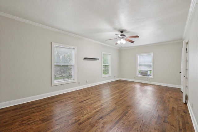 2218 Ashley St, Beaumont, TX 77701 - unfurnished room featuring plenty of natural light, crown molding, a ceiling fan, dark wood-type flooring, and cooling unit