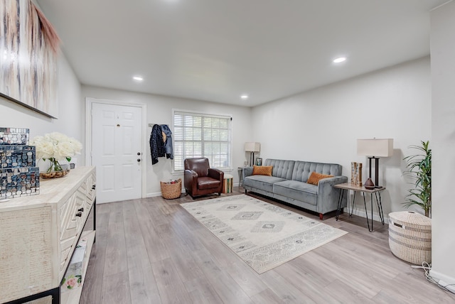 living room with light hardwood / wood-style floors