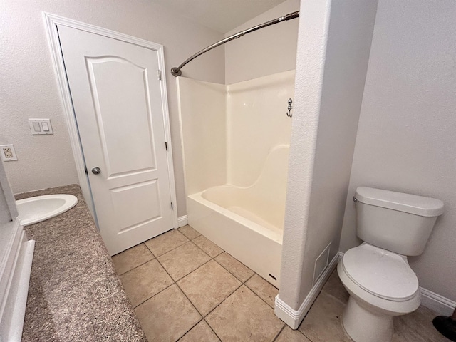 full bathroom featuring tile patterned floors, vanity, shower / bathtub combination, and toilet