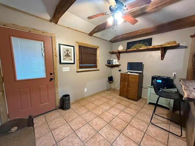 330 Hillcrest Dr, Lumberton, TX 77659 - office space with light tile patterned floors, ceiling fan, lofted ceiling, and baseboards