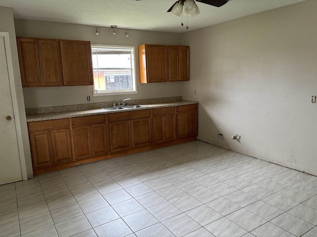 kitchen featuring ceiling fan and sink