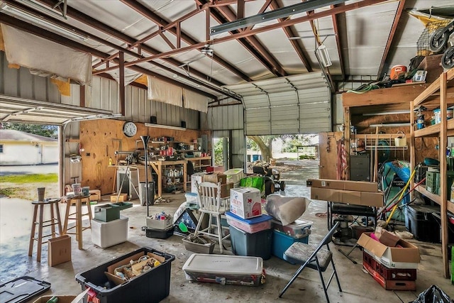 garage featuring a workshop area