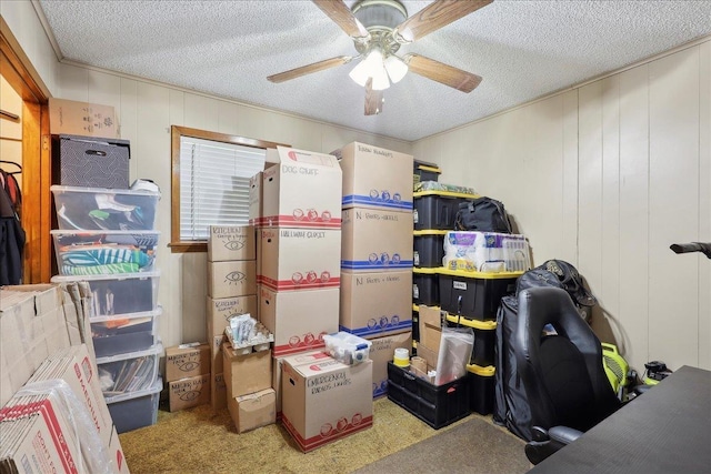 storage area with ceiling fan