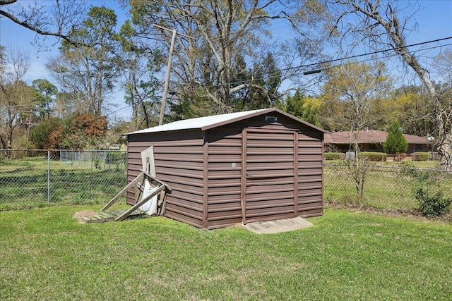 view of shed featuring a fenced backyard